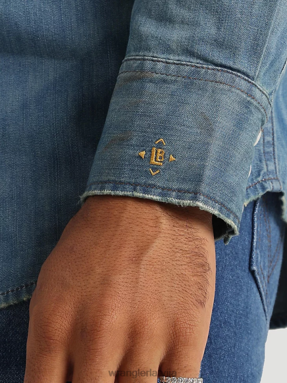 azul zils 20 reižu konkurētspējīgs moderna komforta krekls ar garām piedurknēm rietumu apdruku vīriešiem apģērbs Wrangler BFNTB481